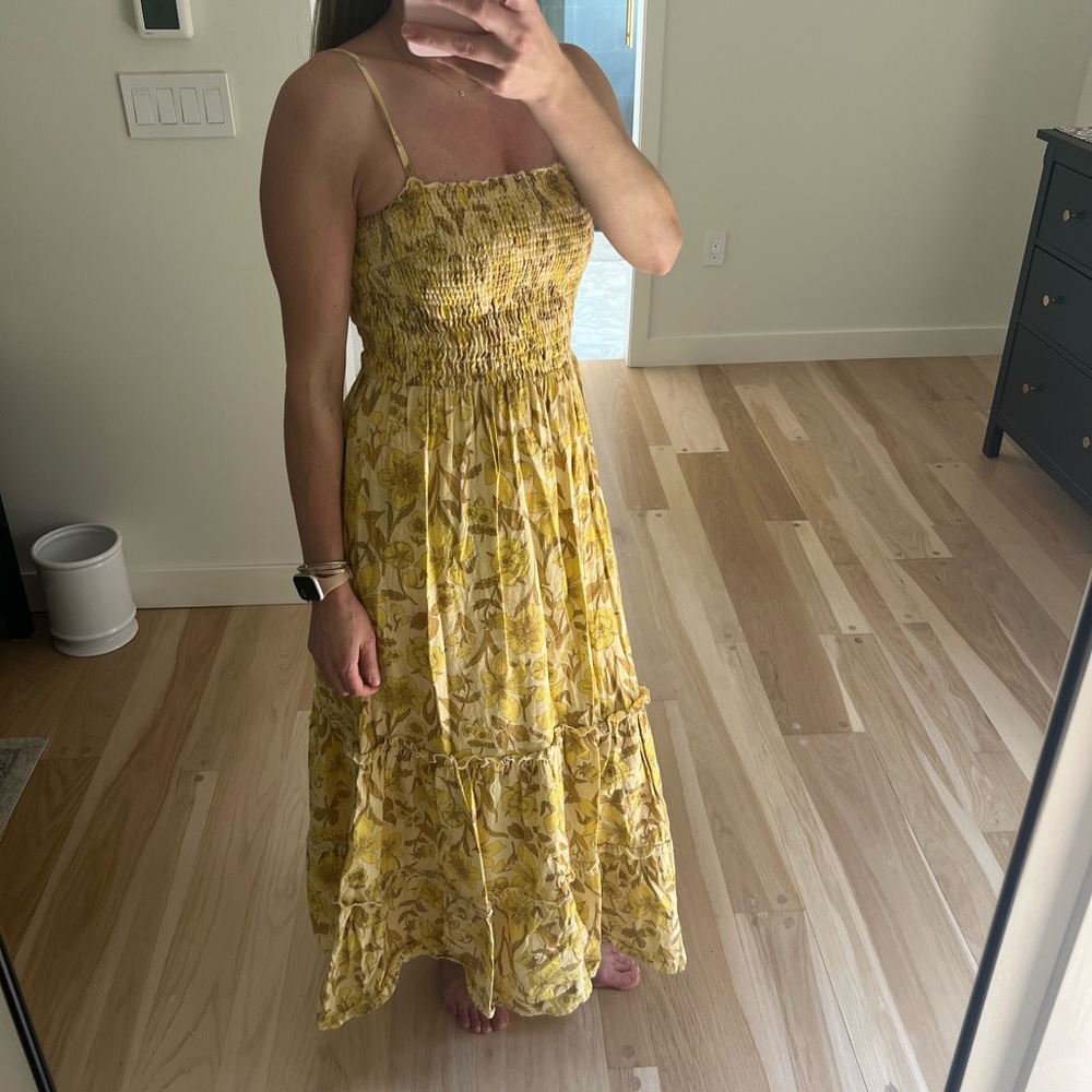 Yellow smocked top maxi dress